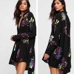 NWT Free People Field of Butterflies Tunic Mini Dress Sz XS Black Multi